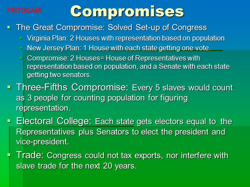 The great compromise and how representation of the states in congress is determined